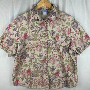 Pendleton Originals Button Shirt Womens sz Large Linen/Cotton Fruits Cottagecore